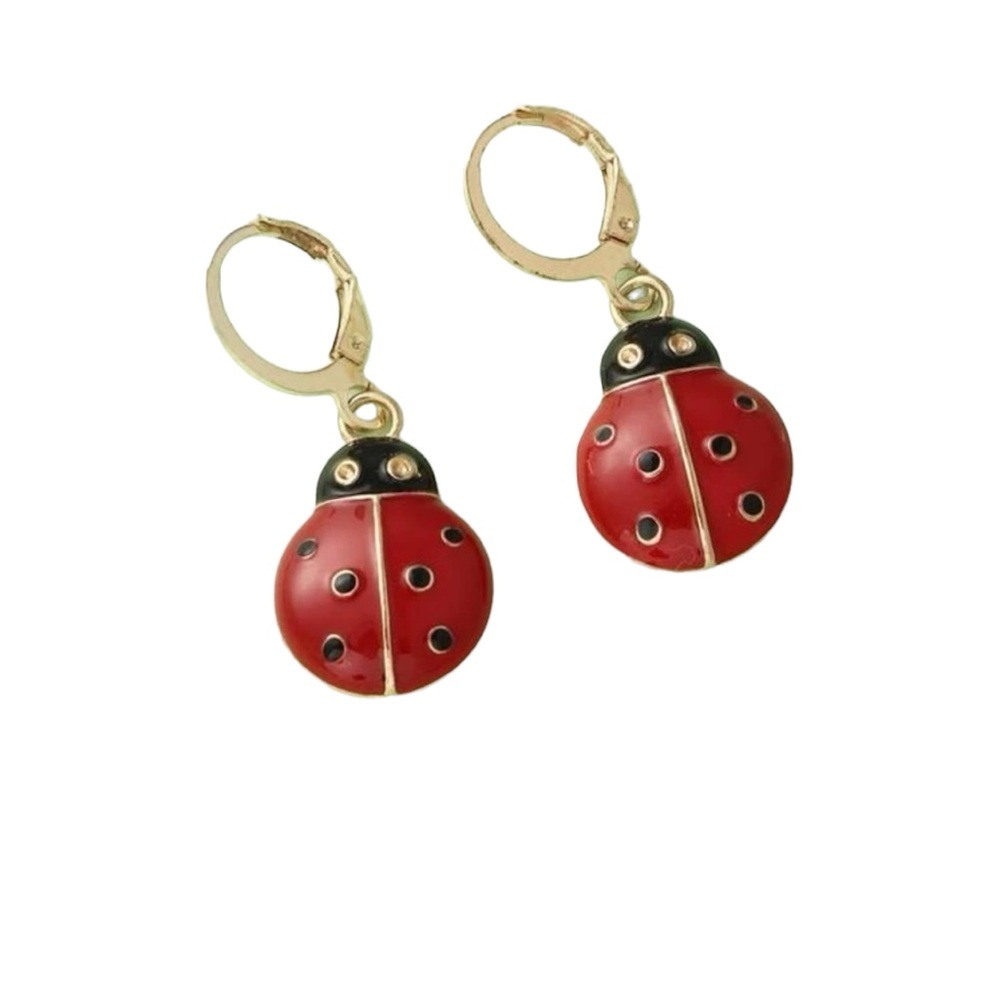 Red Ladybug Drop Earrings - Picture 3 of 8